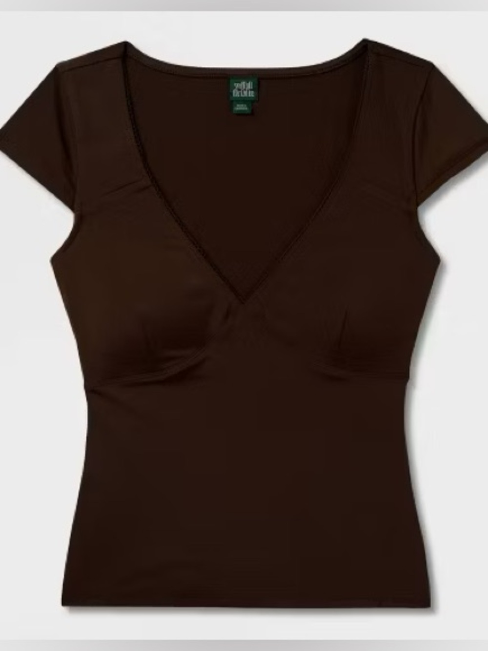 Wild Fable™ Picot Trim Cap Sleeve Deep V-Neck T-Shirt - Brown XXS | NWT